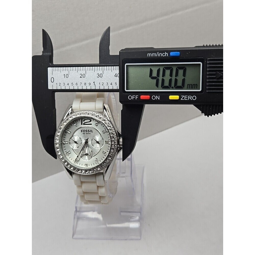 Fossil Riley Womens 40mm Watch White Silicone Glitz Bezel Quartz New Battery WR - Picture 5 of 10
